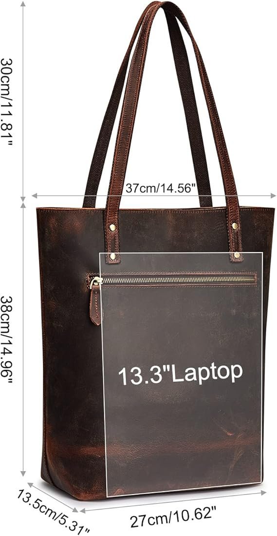 Women’s Vintage Leather Tote – Laptop Shoulder Bag - Image 3