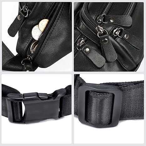 Black Leather Waist Bag – Unisex Fanny Pack - Image 3