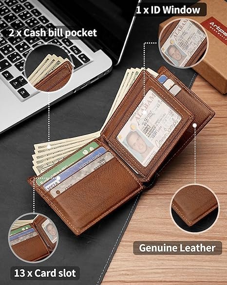 Men’s RFID Leather Bifold Wallet – 13 Card Slots - Image 2