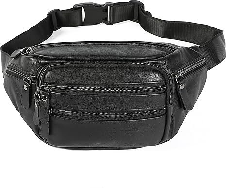 Black Leather Waist Bag – Unisex Fanny Pack