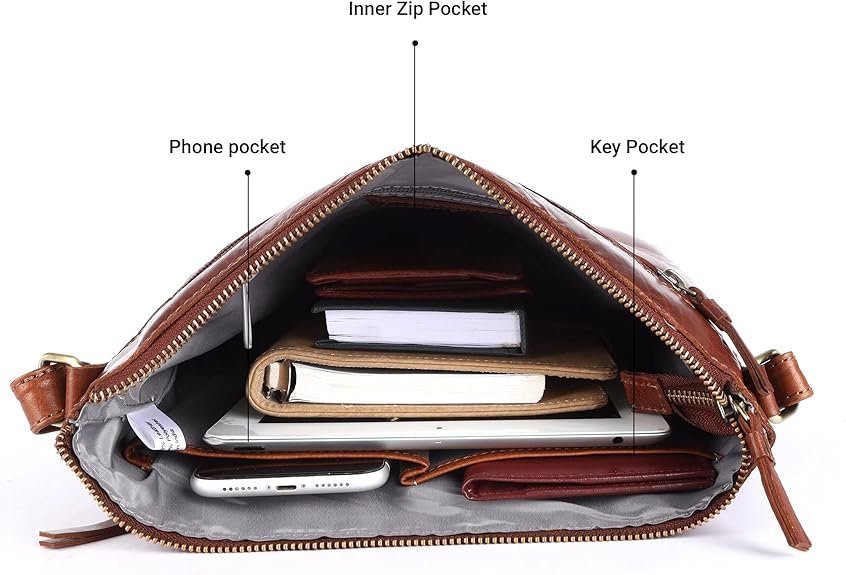 Large Soft Leather Crossbody – Triple Zip Shoulder Bag - Image 3