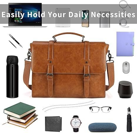 Vintage PU Leather Messenger Bag – 15.6" Laptop Briefcase - Image 3