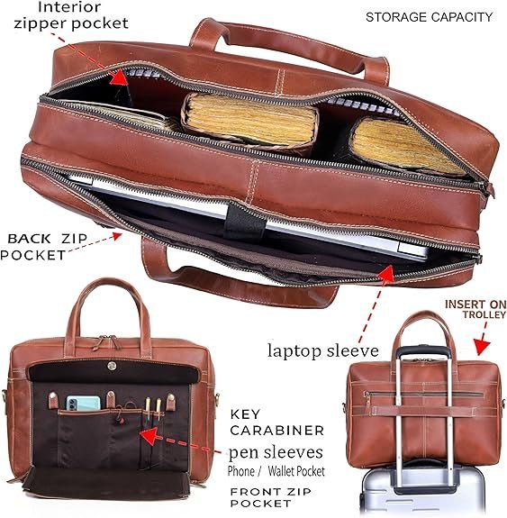 18" Full Grain Leather Briefcase – Fits 17.5" Laptop - Image 2